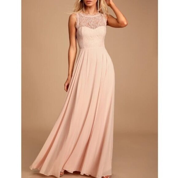 Lulus Size XS Divine Evening Blush Pink Lace Chiffon Maxi Dress NWT - Picture 1 of 10